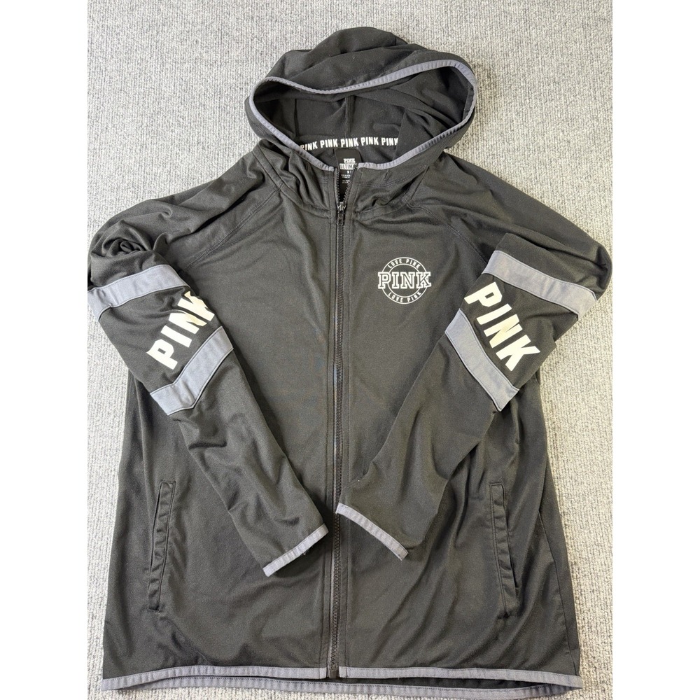 Victoria's Secret PINK Ultimate Black Zip Hoodie Thumb Holes Size M